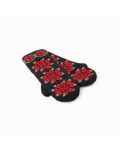 Варежки двойные женские «Орнамент», цвет черный/красный, р-р 18 Baranowool