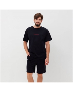 Пижама мужская (футболка, шорты) «Мне лень», размер 48, чёрная Kaftan