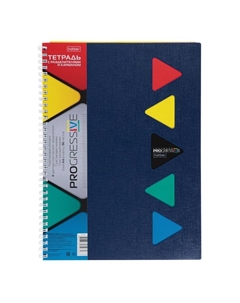 Тетрадь А4 96л кл "PROGRESSIVE CANVAS Синяя",пласт обл,греб,фигур высеч,4цв разд+лин+карм Hatber