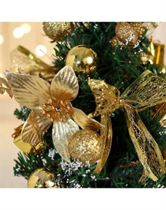 Искусственная ёлка настольная «. Праздничная» бантик цветок шары, 14×27 см, золото Зимнее волшебство