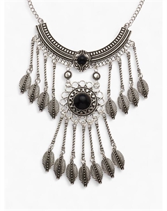 Колье «Ажурные перья» круг, чёрное в чернённом серебре, 35 см Qf