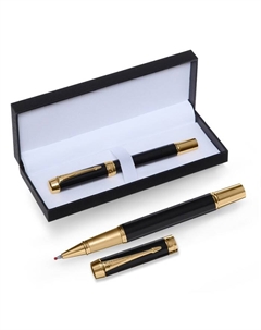 Ручка подарочная роллер, в кожзам футляре, корпус матовый черный, золото Calligrata