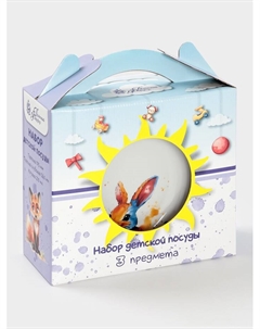 Набор детской посуды «Зайчик», 3 предмета: тарелка 175 мл, миска 360 мл, кружка 210 мл, белый Дулевский фарфор