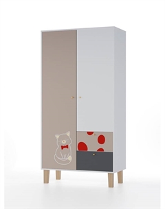 Шкаф распашной двухстворчатый Story «Коты и овалы», 2 ящика, 1006×471×1973 мм, цвет белый/бежевый/тёмно – серый Мама