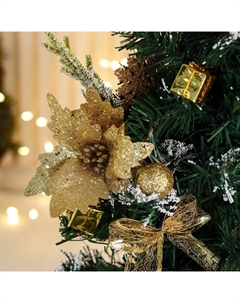 Искусственная ёлка настольная «. Праздничная», цветок шары, 28×58 см, ПВХ ветки отгибаются, золотистый Зимнее волшебство