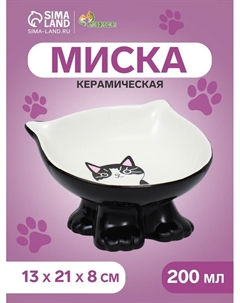 Миска керамическая «Киса» на подставке-лапках 200 мл 13×12×8 см, чёрная Пижон