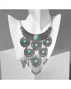 Колье «Гестия» четыре яруса, голубое в чернёном серебре, 35 см Qf