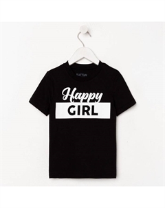 Футболка детская : Happy Girl, чёрная, размер 30, рост 98-104 см Kaftan