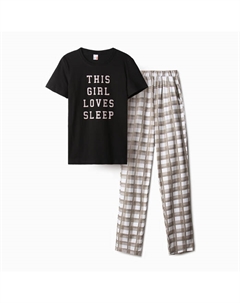 Пижама женская (футболка, брюки), чёрная, размер 52 Be friends