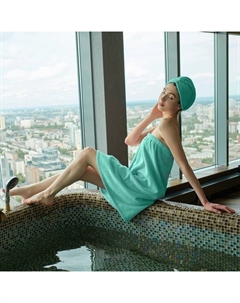 Набор для сауны «», полотенце - парео 68×150 см, чалма, хлопок 100%, бирюзовый Экономь и я