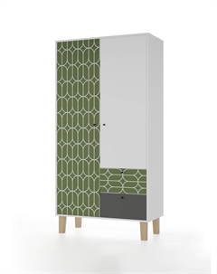 Шкаф распашной двухстворчатый Story «Коты и овалы», 2 ящика, 1006×471×1973 мм, цвет белый/олива/тёмно – серый Мама