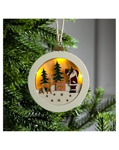 Ёлочная игрушка «Шар с Дедом Морозом», 11х11х1.5 см, от батареек, свечение тёплое белое Luazon lighting