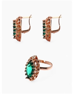 Гарнитур 3 предмета: серьги, кулон, кольцо безразмерное «Эдель» овал вытянутый, цвет зелёный в золоте, 45 см Qf