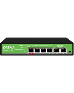 Коммутатор Digma DSP204G-2G-T80 (L2) 6x1Гбит/с 4PoE 4PoE+ 1PoE++ 80W неуправляемый