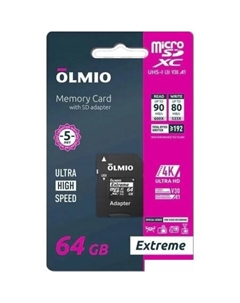 Карта памяти microSDXC 64GB Extreme UHS-I (U3) Olmio