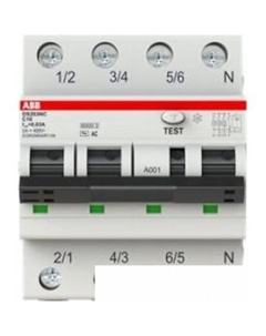 Дифференциальный автомат DS203NC C10 AC 3P+N C 10A 30mA 6kA 4M 2CSR256040R1104 Abb