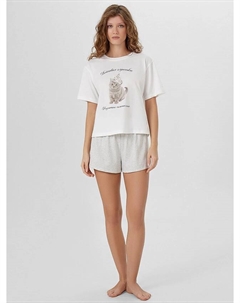 Комплект домашний женский белый с надписью "действия глупенькие.." Mark formelle