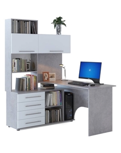 Компьютерный стол КСТ-14 левый (бетон/ белый) Сокол-мебель
