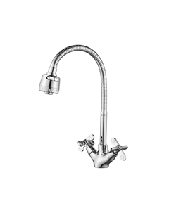 Смеситель Rossinka для кухни двуручный с гибким изливом, хром, RS42-75, арт. RS42-75
