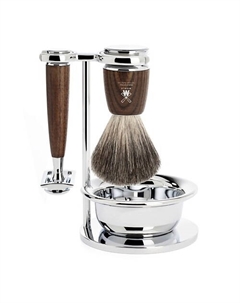 Бритвенный набор RYTMO, ясень, натуральный барсучий ворс, Т-образная бритва, чаша Muhle