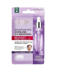 Охлаждающая тканевая маска-сыворотка для области вокруг глаз с чистой гиалуроновой кислотой и кофеином Revitalift Filler Eye Serum-Mask 11 L'oreal paris
