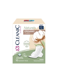 Naturals Organic Cotton Гигиенические прокладки ночь Cleanic