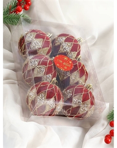 Ёлочные игрушки «Бархат. Фестиваль», шары новогодние, d=8 см, 6 шт., ромбы блеск, красный Зимнее волшебство