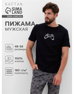 Пижама мужская (футболка, шорты) Game, размер 56, чёрная Kaftan