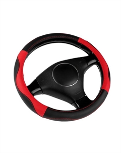 Оплетка на руль экокожа, черная, перфорация, красные вставки, красная строчка, р М Nova bright