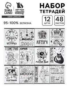 Тетради предметные, 48 л., набор из 12 шт., блок №1 «Скетчи» Artfox study