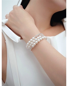 Браслет жемчуг «Пружинка» стразы, шар №8, цвет белый в серебре, d=6 см Qf