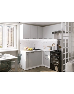 Кухонный гарнитур угловой «Шелли мега прайм», 1600×1700 мм, цвет шиншилла серая/белый Gerda
