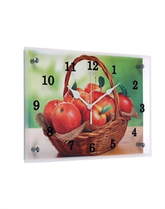 Часы-картина настенные, интерьерные "Корзина с яблоками", бесшумные, 25 х 35 см Сюжет