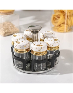Набор баночек для специй «Белый мрамор», на подставке, 6 шт., стекло, белый Magistro