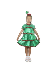 Карнавальный костюм «Ёлочка со снежинками», атлас, платье ярусами, ободок, р. 30, рост 110-116 см Страна карнавалия