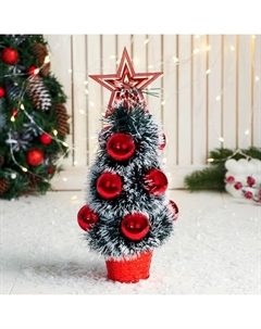 Искусственная ёлка настольная «. Праздничная», белые кончики, 10×26 см, красный, ПВХ ветки Зимнее волшебство