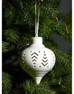 Ёлочный шар с подсветкой «Орнамент», 10.7×8.5×8.5 см, 1 LED, керамика, от батареек LR44×3, керамика, свечение тёплое белое Luazon lighting