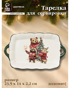 Тарелка сервировочная новогодняя «Сказки зимнего леса», 23.5×14×2.2 см, доломит, белая Доляна