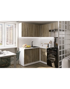 Кухонный гарнитур угловой «Альта мега прайм», 1600×1700 мм, цвет дуб дарго/белый глянец Gerda