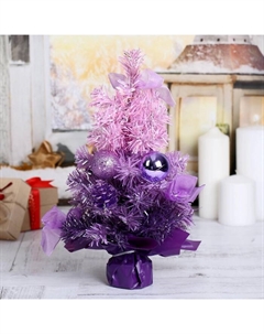 Искусственная ёлка настольная «. Двойная», 30 см, с шарами, ветки ПВХ отгибаются, фиолетовая Зимнее волшебство