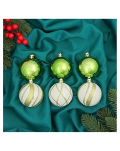 Ёлочные игрушки «Агнет», шары новогодние, d=6 см, набор 12 шт., волны, бело-зелёный Зимнее волшебство