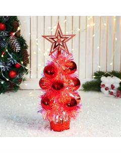 Искусственная ёлка настольная «. Праздничная», перламутр, 10×26 см, красный, ПВХ ветки Зимнее волшебство