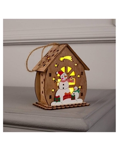 Ёлочная игрушка «Домик со снеговиками», 11х6х9 см, от батареек, свечение тёплое белое Luazon lighting