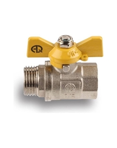 Кран шаровой газовый AQUALINK, PN 16, внутренняя/наружная резьба 3/4", бабочка, никелир. Aqualink