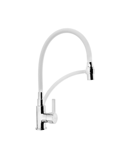 Смеситель для кухни Accoona A4890G-3, однорычажный, силиконовый излив, латунь, белый, хром