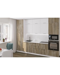 Кухонный гарнитур прямой «Альта экстра», 3000 мм, цвет дуб дарго/белый глянец Gerda