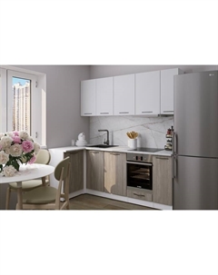 Кухонный гарнитур угловой «Парма прайм», 1100×2000 мм, цвет белый/шиншилла серая/джарра Gerda