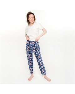 Пижама женская (футболка, брюки), бежевая, цветы, размер 52 Tusi