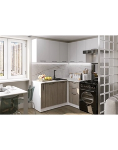 Кухонный гарнитур угловой «Парма мега прайм», 1600×1700 мм, цвет белый/шиншилла серая/джарра Gerda