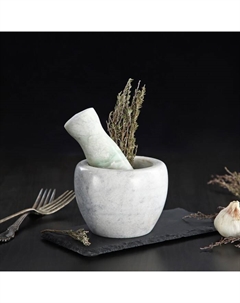 Ступка с пестиком из камня «Мрамор», 10×8 см, цвет белый Доляна